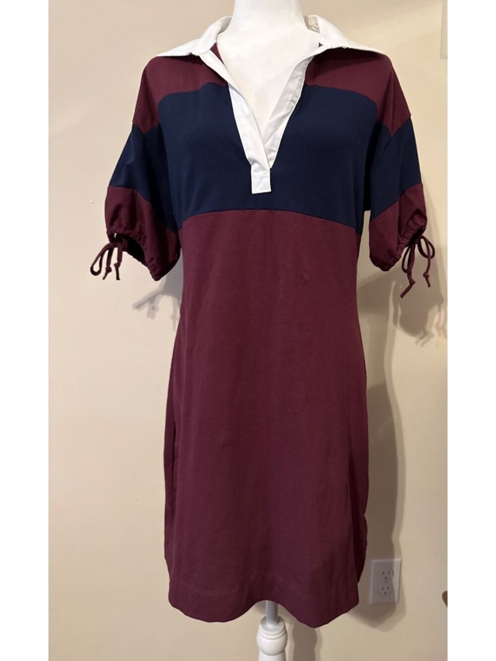 Free Assembly Women's Polo Tie Sleeves Maroon Navy Mini Career Wear Dress Sz M